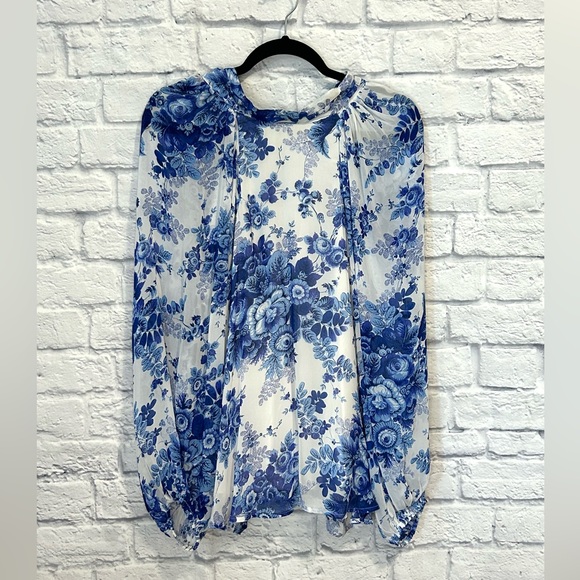 Maeve Sheer Tunic blue and white floral Blouse size small - Picture 3 of 7